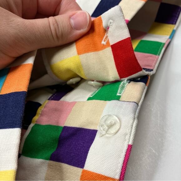 Anthro Odille Rainbow Pixel Check Print Zip Front Cotton Mini Skirt Womens 2 - Picture 3 of 9